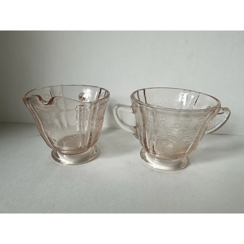 Vintage Indiana Pink Depression Glass Madrid Cream & Sugar 1930's